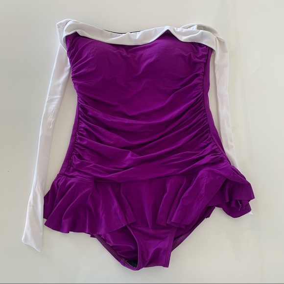 Ralph Lauren Size 8 Purple Pleated One Piece - Picture 1 of 9
